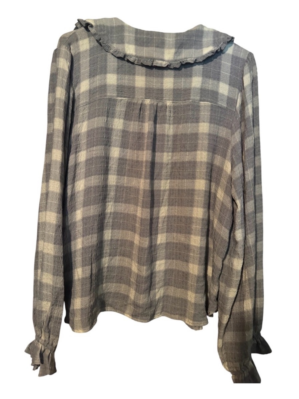 Pilcro by Anthropologie Keira Plaid Ruffle Collar Blouse - Size Large - Picture 6 of 6